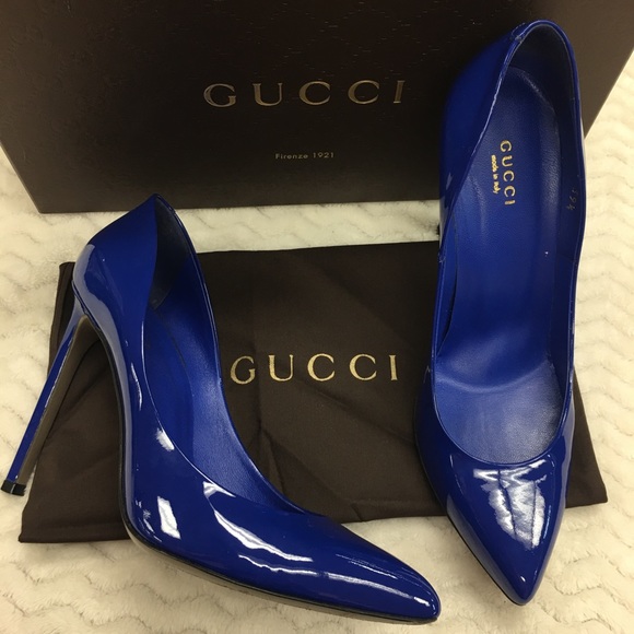 Gucci Shoes - Gucci Patent Leather Heels Royal Blue Size 39.5
